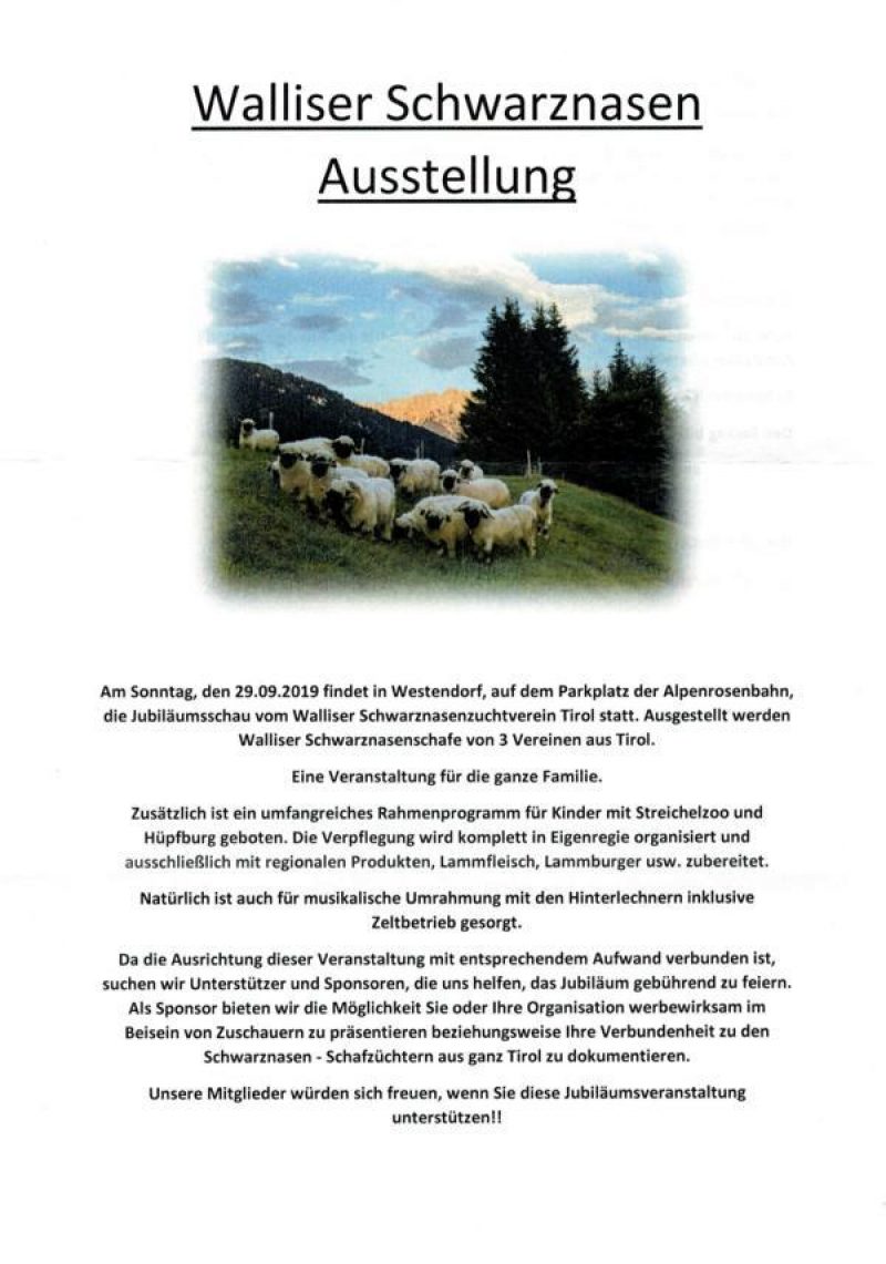 Der Walliser Schwarznasenzuchtverein Tirol feiert sein 25 jähriges Bestehen  mit einer großen Präsentation  der schönsten Walliser Schwarznasenschafe Tirols.